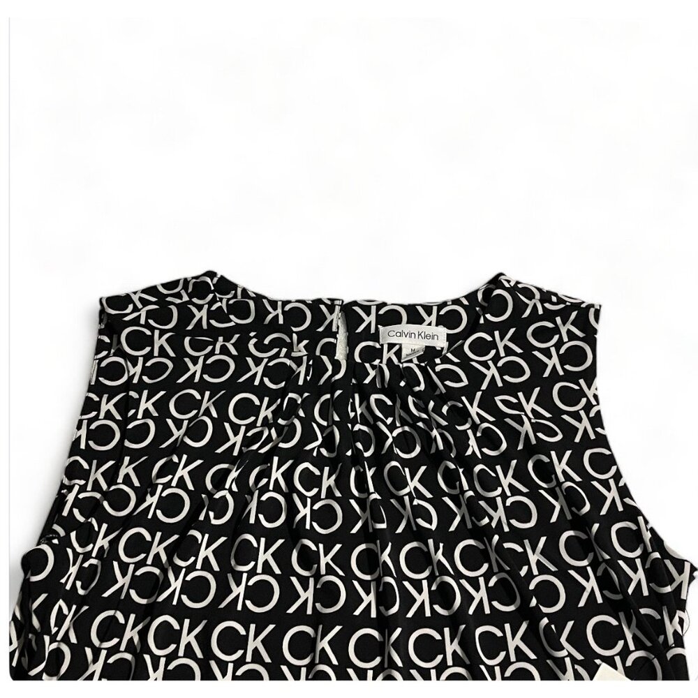 Calvin Klein Black & White Sleeveless Logo Top – Women’s Size M - Picture 7 of 11